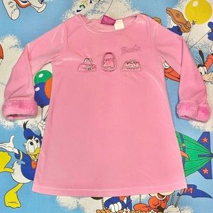 Vintage ‘02 pink velvet Barbie long sleeve fur trimmed kids dress 💄